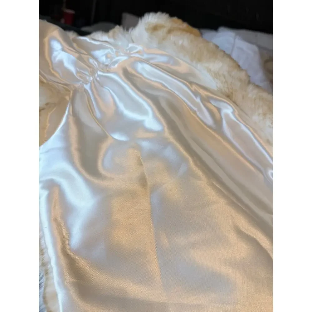 Faux fur stole wrap white with orange brown tips fully satin lined wedding chic